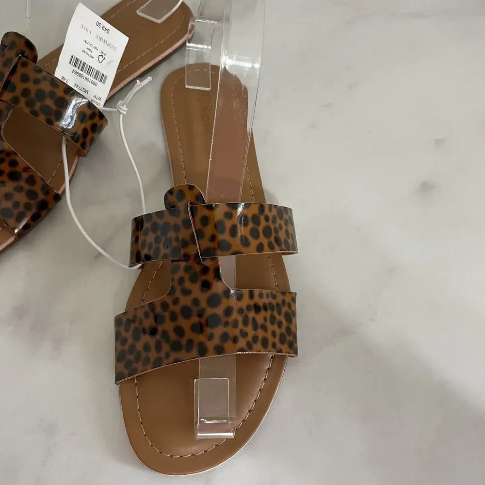 J. CREW Beachside Slide Sandals Women’s Size 7 Smooth Tortoise Print T Strap NEW - Picture 3 of 9